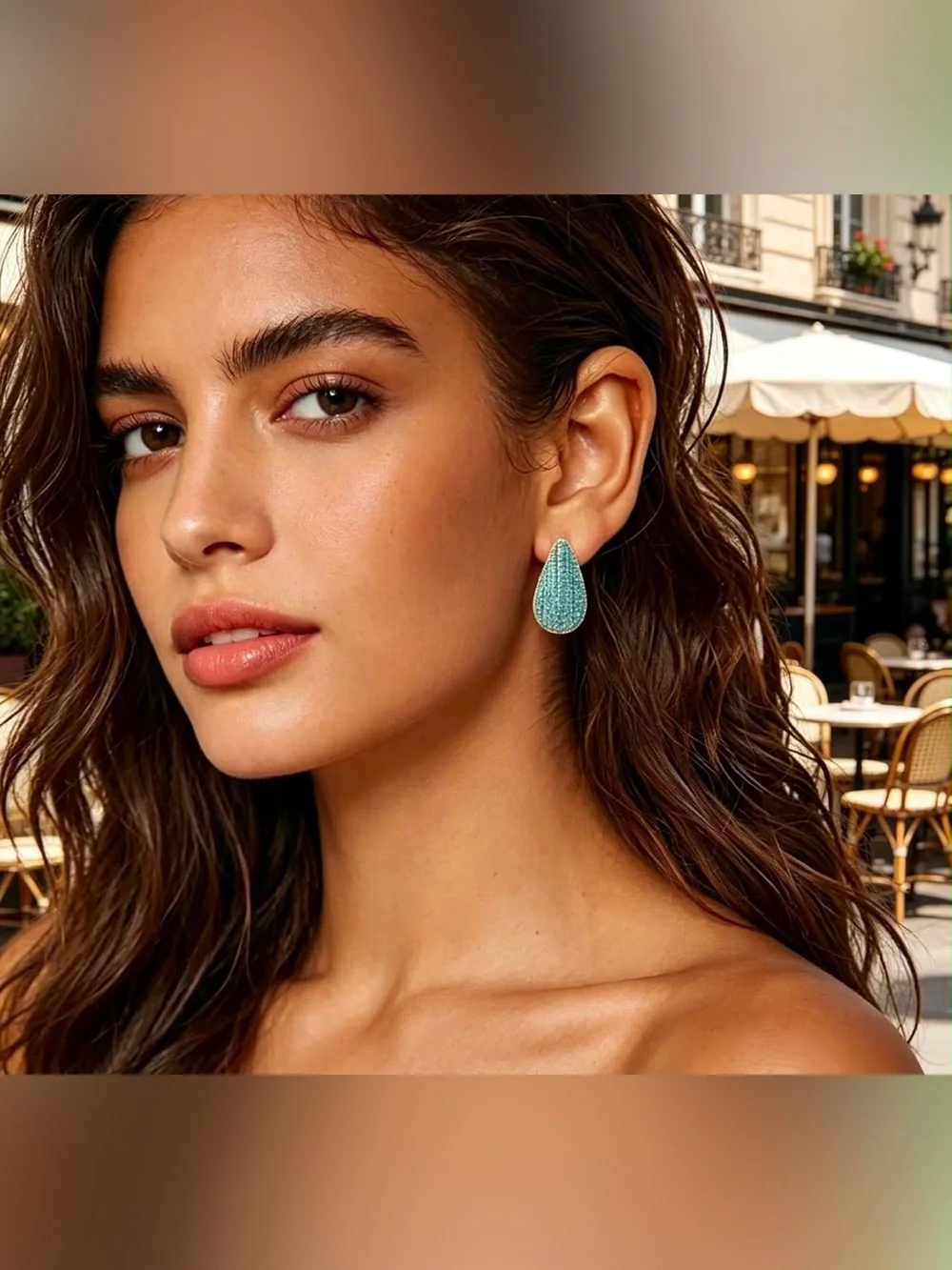 Turquoise Blue Teardrop Statement Earrings Gold tone